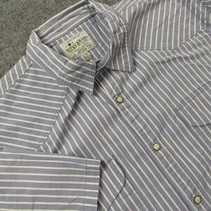 Lucky Brand Shirt Mens Extra Large Blue White Striped Western Pearl‎ Snap XL
